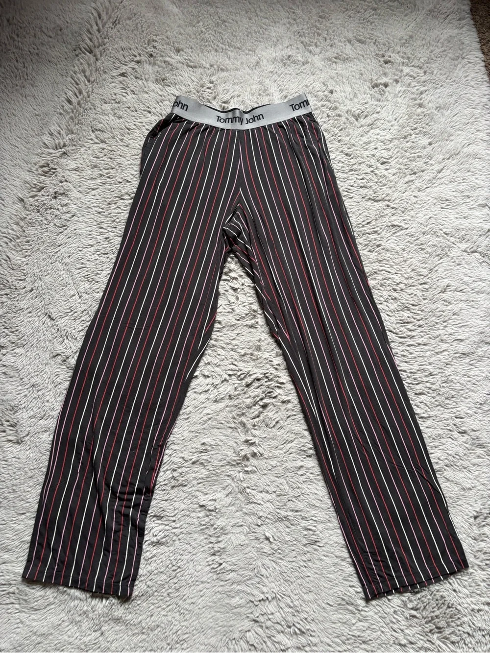 Tommy John Black Pinstripe Joggers with Red & White Stripes PJ set size small